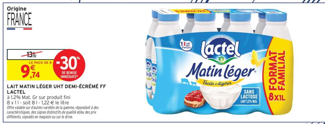 LAIT MATIN LÉGER UHT DEMI-ÉCRÉMÉ FF LACTEL