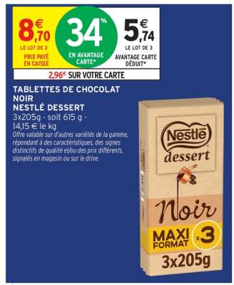 TABLETTES DE CHOCOLAT NOIR