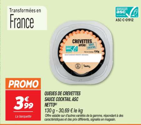 QUEUES DE CREVETTES SAUCE COCKTAIL ASC NETTO