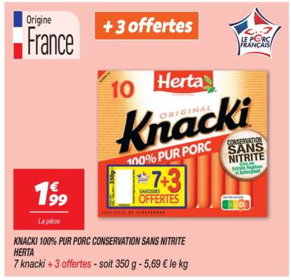 KNACKI 100% PUR PORC CONSERVATION SANS NITRITE HERTA