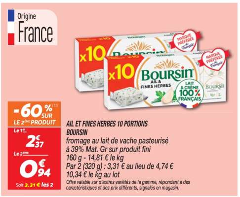 AIL ET FINES HERBES 10 PORTIONS BOURSIN