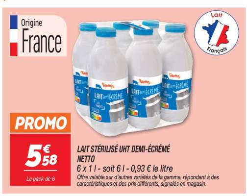 LAIT STÉRILISÉ UHT DEMI-ÉCRÉMÉ NETTO