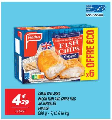COLIN D'ALASKA FAÇON FISH AND CHIPS MSC X6 SURGELÉS