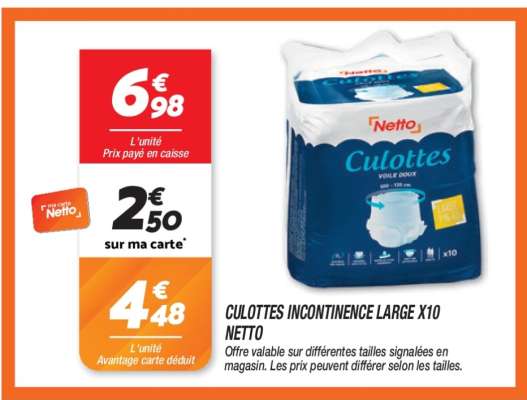 CULOTTES INCONTINENCE LARGE X10 NETTO