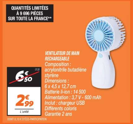 VENTILATEUR DE MAIN RECHARGEABLE