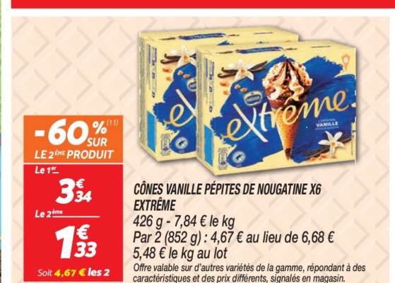 CÔNES VANILLE PÉPITES DE NOUGATINE X6 EXTRÊME