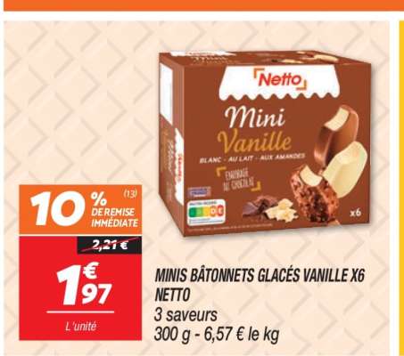 MINIS BÂTONNETS GLACÉS VANILLE X6 NETTO