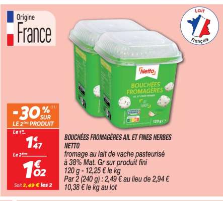 BOUCHÉES FROMAGÈRES AIL ET FINES HERBES NETTO
