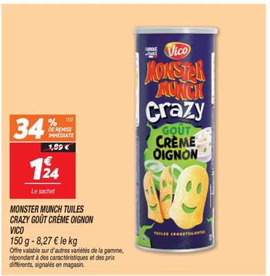 MONSTER MUNCH TUILES CRAZY GOÛT CRÈME OIGNON