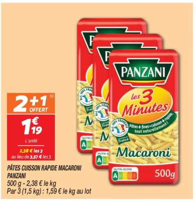 PÂTES CUISSON RAPIDE MACARONI PANZANI