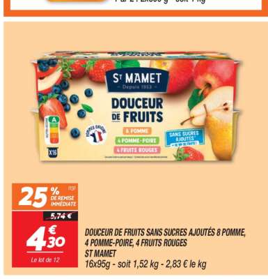 DOUCEUR DE FRUITS SANS SUCRES AJOUTÉS 8 POMME, 4 POMME-POIRE, 4 FRUITS ROUGES