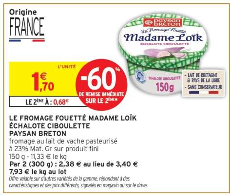 LE FROMAGE FOUETTÉ MADAME LOÏK ÉCHALOTE CIBOULETTE