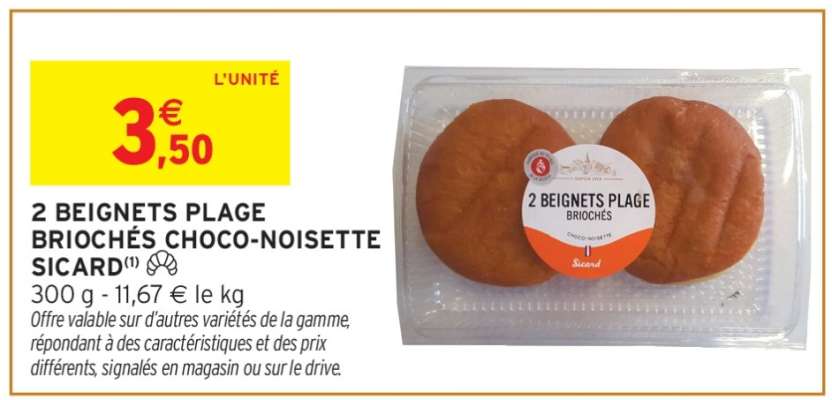 2 BEIGNETS PLAGE BRIOCHÉS CHOCO-NOISETTE SICARD