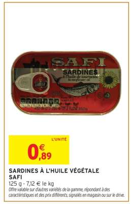 SARDINES À L'HUILE VÉGÉTALE SAFI