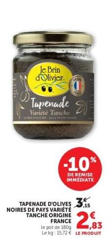 Tapenade d'olives noires de pays variété Tanche origine France