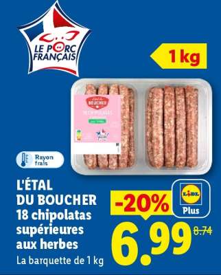 L'ÉTAL DU BOUCHER 18 chipolatas supérieures aux herbes