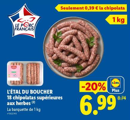 L'ÉTAL DU BOUCHER 18 chipolatas supérieures aux herbes
