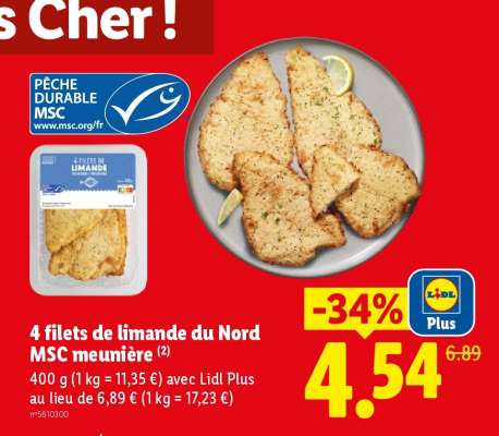 4 filets de limande du Nord MSC meunière