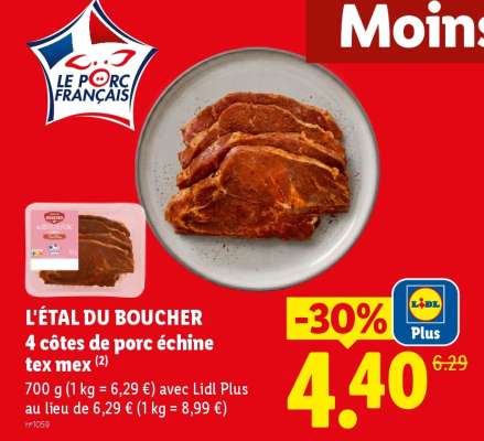 L'ÉTAL DU BOUCHER 4 côtes de porc échine tex-mex