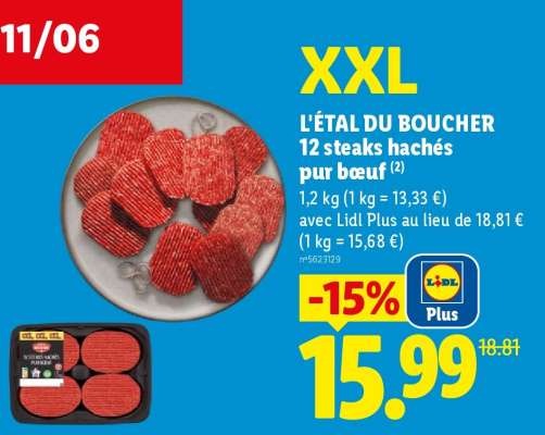 L'ÉTAL DU BOUCHER 12 steaks hachés pur bœuf