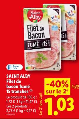 SAINT ALBY Filet de bacon fumé 15 tranches