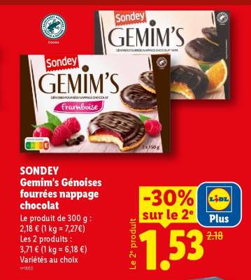 SONDEY Gemim's Génoises fourrées nappage chocolat