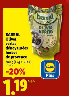 BARRAL Olives vertes dénoyautées herbes de provence