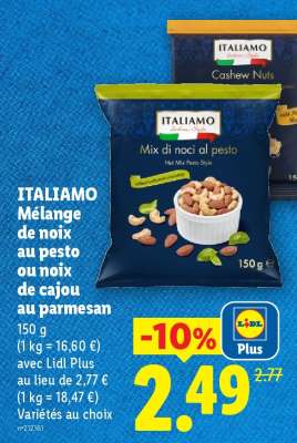 ITALIAMO Mélange de noix au pesto ou noix de cajou au parmesan