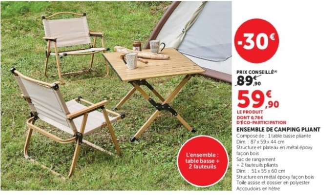 ENSEMBLE DE CAMPING PLIANT