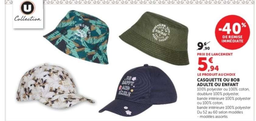 CASQUETTE OU BOB ADULTE OU ENFANT
