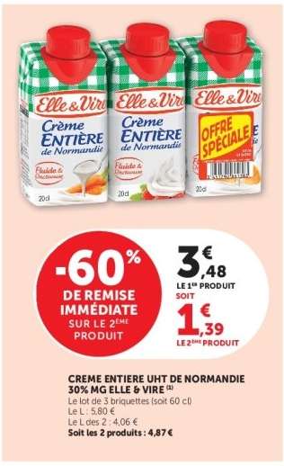 Crème Entière UHT de Normandie 30% MG Elle & Vire