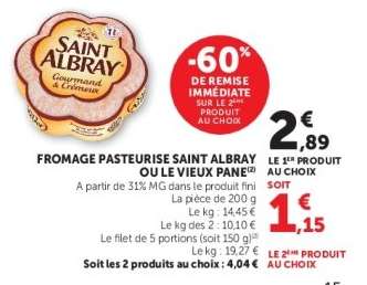 FROMAGE PASTEURISE SAINT ALBRAY OU LE VIEUX PANE