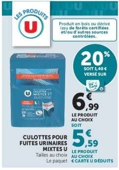 CULOTTES POUR FUITE URINAIRES MIXTES U