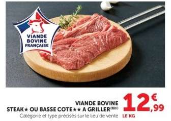 Viande Bovine Steak ou Basse Côte à Griller