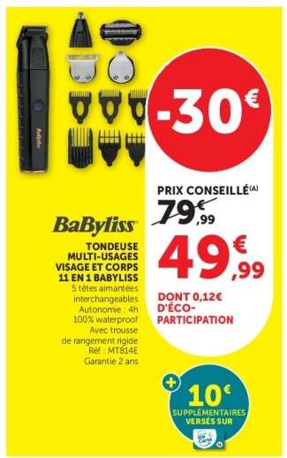 BaByliss Tondeuse Multi-Usages Visage et Corps 11 en 1