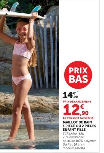 Maillot de bain 1 pièce ou 2 pièces enfant fille