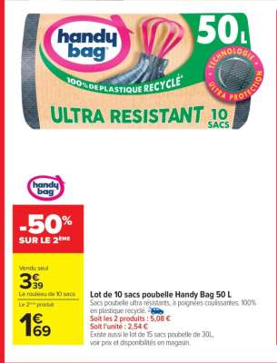 Lot de 10 sacs poubelle Handy Bag 50 L