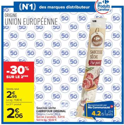 Saucisse sèche CARREFOUR ORIGINAL