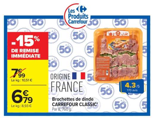 Brochettes de dinde CARREFOUR CLASSIC