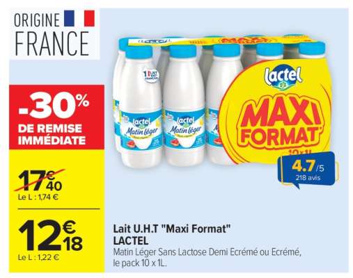 Lait U.H.T 'Maxi Format' LACTEL