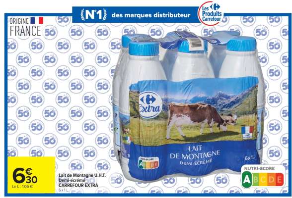 Lait de Montagne U.H.T. demi-écrémé CARREFOUR EXTRA