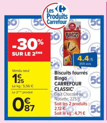 Biscuits Fourrés Bingo Carrefour Classic'