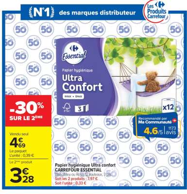 Papier hygiénique Ultra Confort CARREFOUR ESSENTIAL