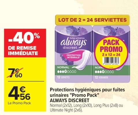 Protections hygiéniques pour fuites urinaires "Promo Pack" ALWAYS DISCREET