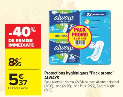 Protections hygiéniques «Pack Promo» ALWAYS
