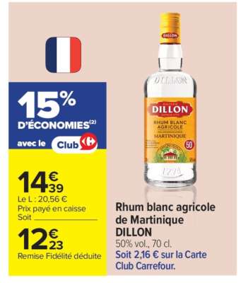 Rhum blanc agricole de Martinique DILLON