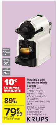 Machine A Café Nespresso Inissia Blanche