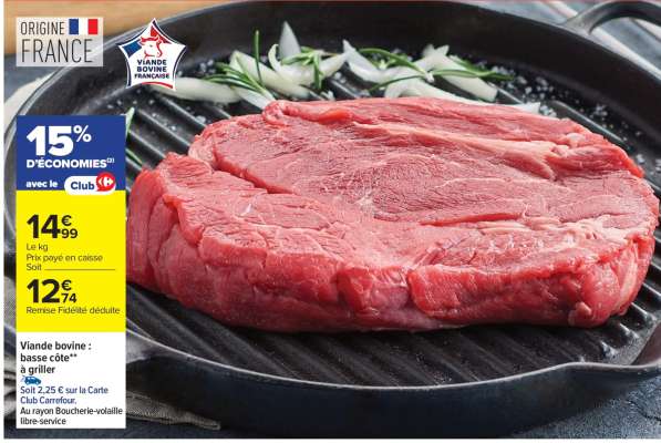 Viande bovine : basse côte** à griller