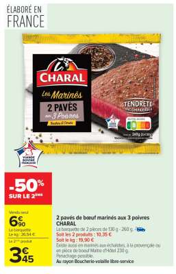 2 pavés de bœuf marinés aux 3 poivres CHARAL