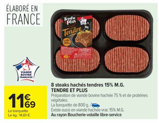 8 steaks hachés tendres 15% M.G. TENDRE ET PLUS